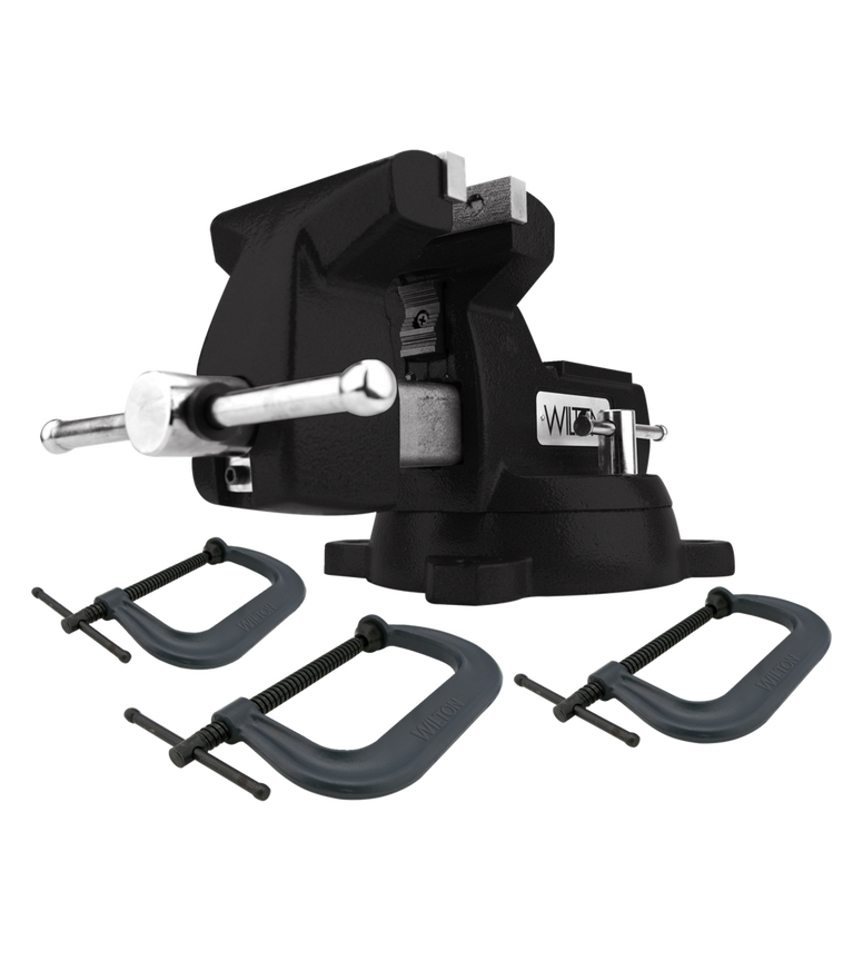 Holding Strong Kit with Black 746 Mechanics Vise and 3 pc. 402/404/406 C-Clamp Set