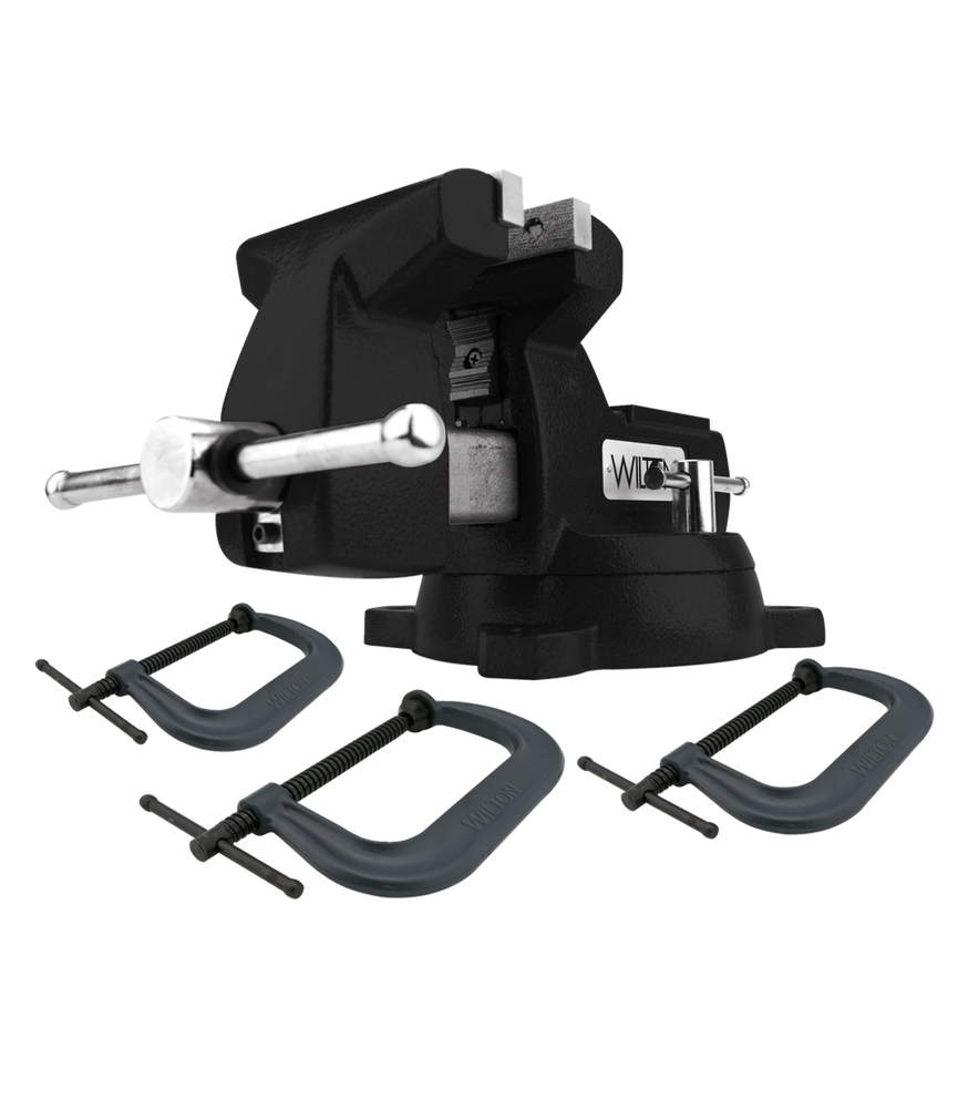 Holding Strong Kit with Black 746 Mechanics Vise and 3 pc. 402/404/406 C-Clamp Set