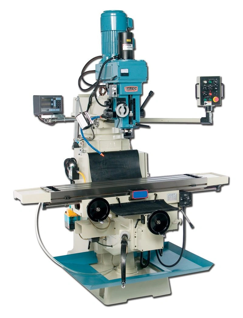 VM-1258-3; 12" x 58" EVS Variable Speed Vertical Milling Machine NST 40 Spindle Powered X,Y & Z moverment, Mitutoyo DRO & Air Drawbar 5HP, 220V 3Phase