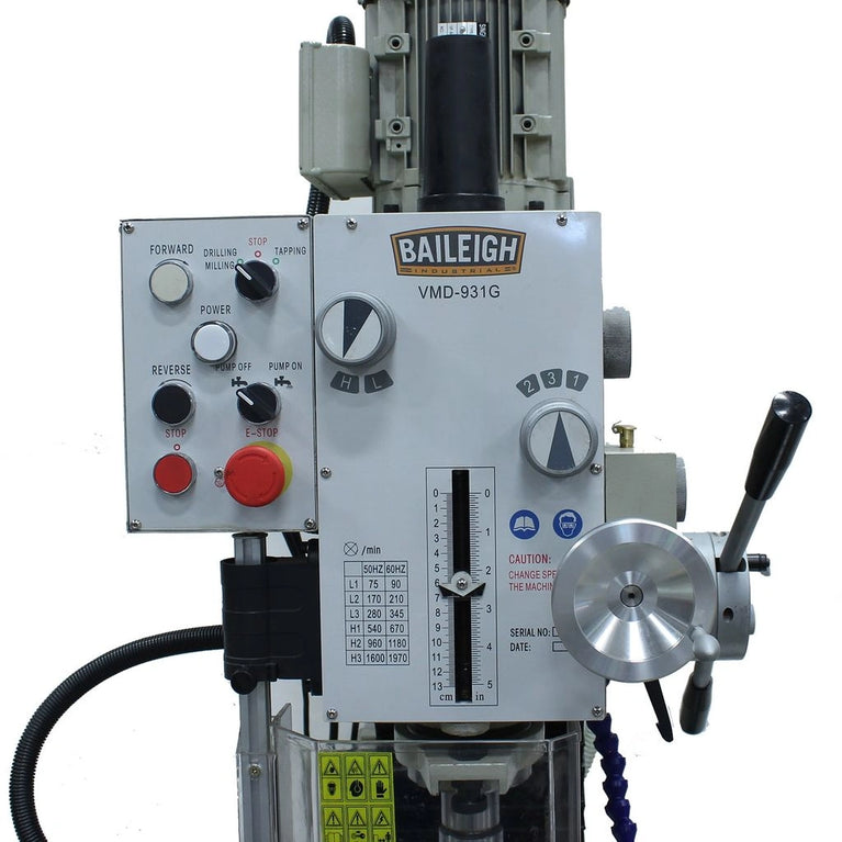 VMD-931G; Square Column Geared Head Mill and Drill, Includes Stand & X-Powerfeed 2HP, 110V, Single Phase