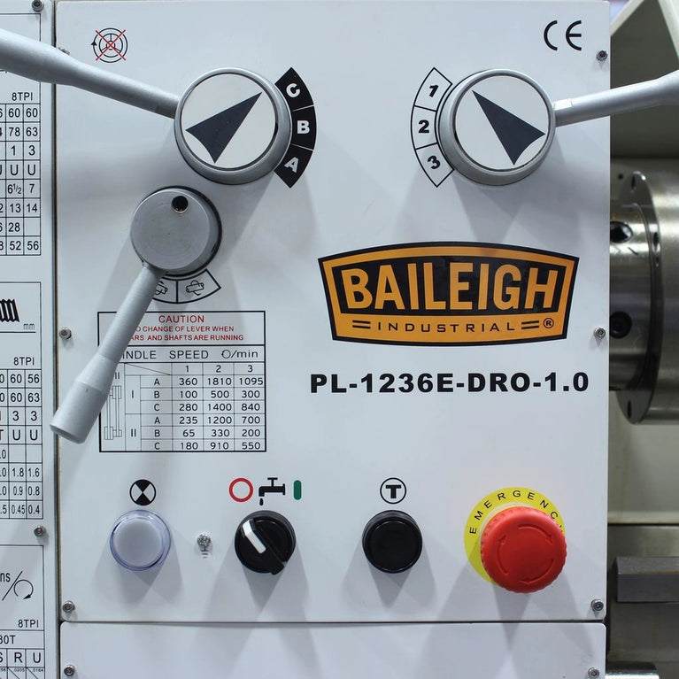PL-1236E-DRO-1.0; 12"x36" Variable Speed Lathe with Mitutoyo DRO   2HP, 220V 1Phase